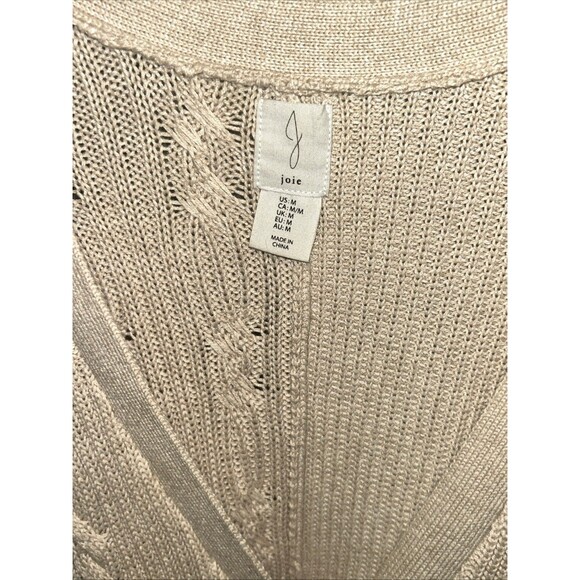 Joie Women Beige Button Down Cable Knit Cardigan Sweater Size M Cotton Preppy - Picture 3 of 6